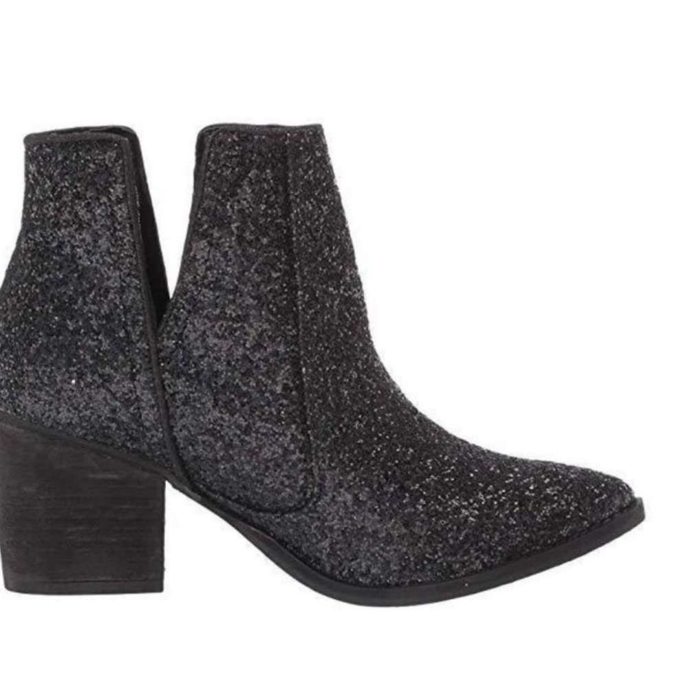 Not Rated Fiera Booties Black Glitter Size 7.5 V Cut Ankle Boots